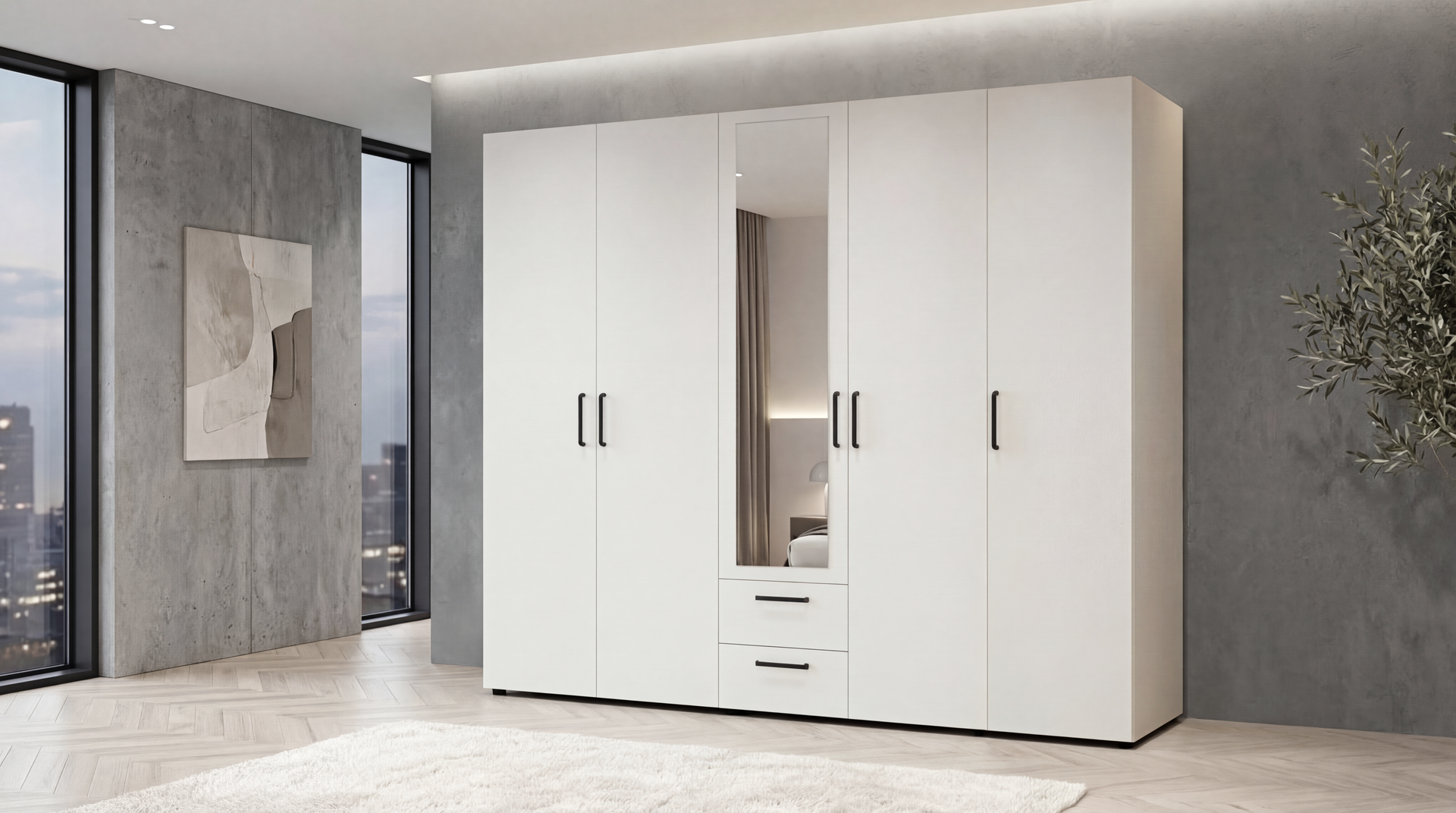 Wardrobe with clothes rod and shelves Bruno XL 2, white  1